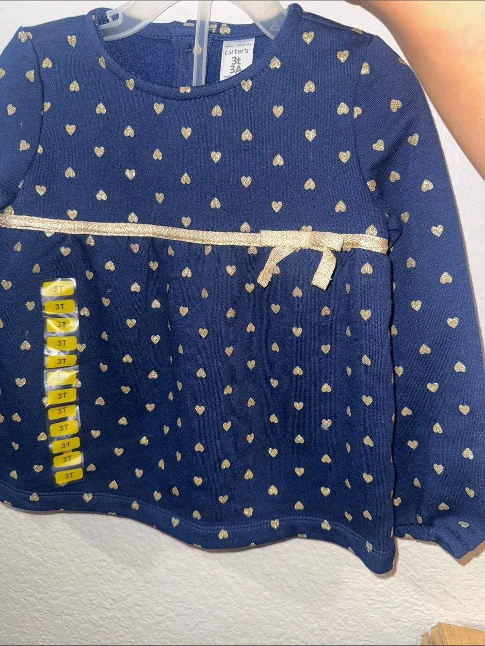 Carter's Navy and Gold Heart-Print Long Sleeve Top